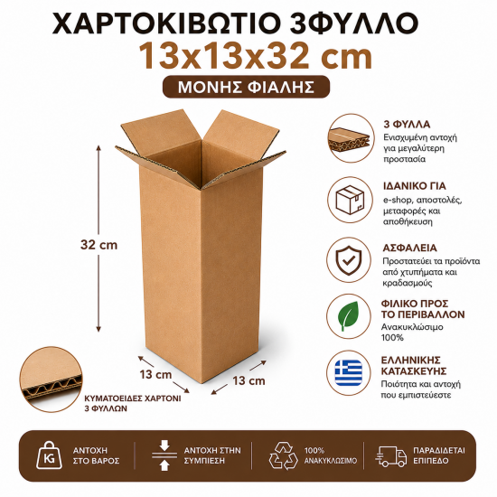 Χαρτοκιβώτιο 3Φ 13x13x32 Μονής Φιάλης 