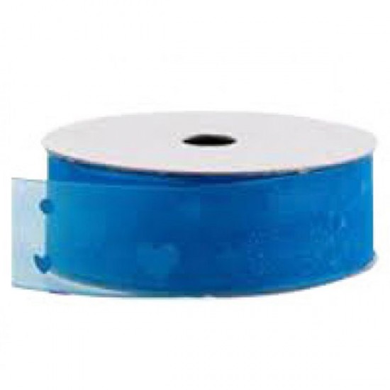 Κορδέλα τούλινη γαλάζια καρδίες 23mx2,5cm