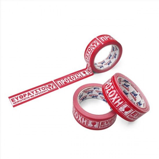 Ταινία συσκευασίας προσοχή εύθραστον κόκκινη 38mm x 60m Ταινία συσκευασίας προσοχή εύθραστον κόκκινη 38mm x 60m