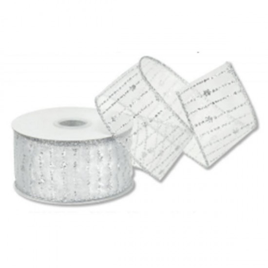 Κορδέλα 9 m Ασημί με Ασημί Ρίγες